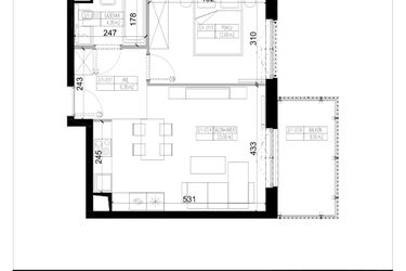 Rzut - Mieszkanie na sprzedaż 2 pokoje o powierzchni 46,52 m² - numer 1.27 w Ogrody Wiślane etap VI