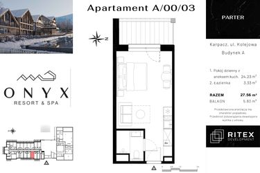 Rzut - Mieszkanie na sprzedaż 1 pokój o powierzchni 27,71 m² - numer NR 0.A3 w Onyx Resort & Spa
