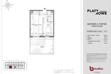 Rzut - Mieszkanie na sprzedaż 2 pokoje o powierzchni 39,34 m² - numer A.02 w Osiedle Platynowe