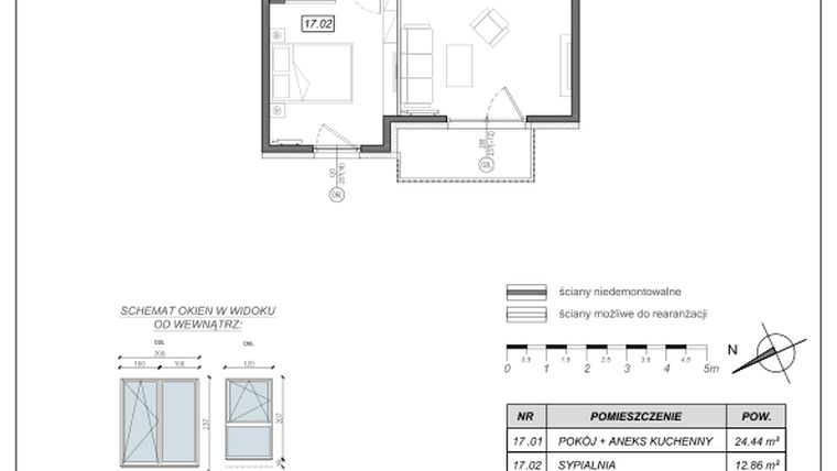 Rzut - Mieszkanie na sprzedaż 2 pokoje o powierzchni 46,03 m² - numer 4.A.17 w Nowe Południe bud. 4