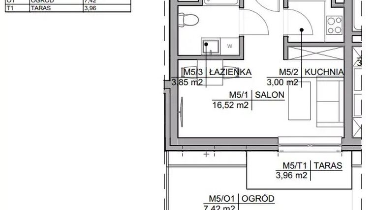 Rzut - Mieszkanie na sprzedaż 1 pokój o powierzchni 23,37 m² - numer 5 w Kamienica Warszawska 34
