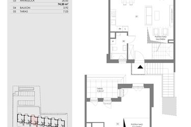 Rzut - Mieszkanie na sprzedaż 2 pokoje o powierzchni 74,2 m² - numer 16D.2 w Przystań Sobieszewo