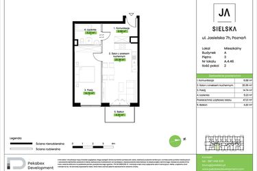 Rzut - Mieszkanie na sprzedaż 2 pokoje o powierzchni 47,01 m² - numer A.4.46 w JA_SIELSKA V