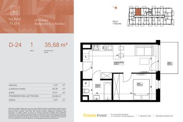 Rzut - Mieszkanie na sprzedaż 2 pokoje o powierzchni 35,68 m² - numer M24_NF.d w Nowe Flisy II