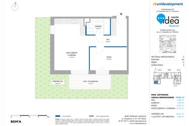 Rzut - Mieszkanie na sprzedaż 2 pokoje o powierzchni 44,86 m² - numer 6A/2 w Osiedle Idea Aquarius