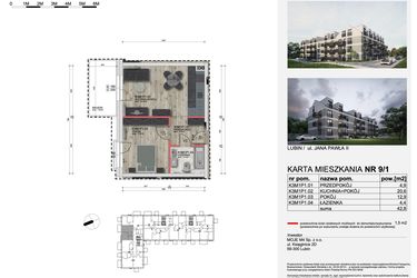 Rzut - Mieszkanie na sprzedaż 2 pokoje o powierzchni 42,4 m² - numer 9_1 w Apartamenty Kochanowskiego