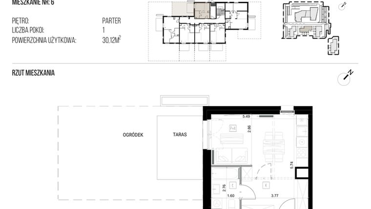 Rzut - Mieszkanie na sprzedaż 1 pokój o powierzchni 30,12 m² - numer 22H/06 w NATURAMA II