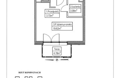 Rzut - Mieszkanie na sprzedaż 1 pokój o powierzchni 26,42 m² - numer 24 w Działkowa 68