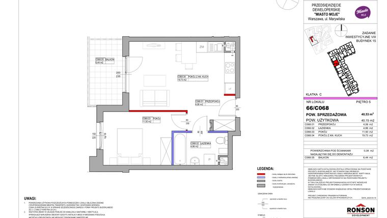 Rzut - Mieszkanie na sprzedaż 2 pokoje o powierzchni 40,15 m² - numer 15_C068 w Miasto Moje 8
