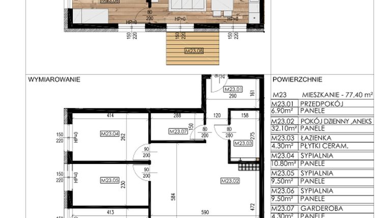 Rzut - Mieszkanie na sprzedaż 4 pokoje o powierzchni 76,89 m² - numer F23 w Osiedle Sosnowa