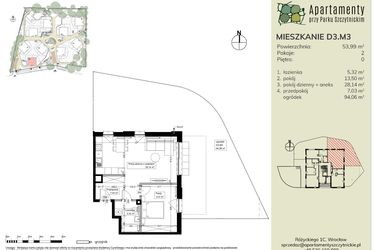 Rzut - Mieszkanie na sprzedaż 2 pokoje o powierzchni 53,87 m² - numer D3.M3 w Apartamenty przy Parku Szczytnickim