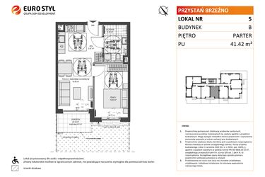 Rzut - Mieszkanie na sprzedaż 2 pokoje o powierzchni 41,42 m² - numer B5 w Przystań Brzeźno etap 1.2