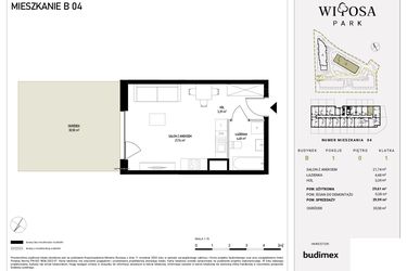 Rzut - Mieszkanie na sprzedaż 1 pokój o powierzchni 29,99 m² - numer B1.4 w Witosa Park