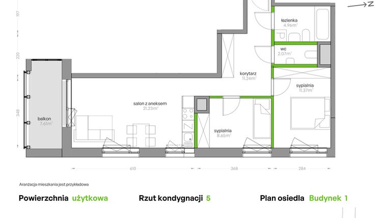 Rzut - Mieszkanie na sprzedaż 3 pokoje o powierzchni 59,52 m² - numer SV/20 w Sikorskiego Vita