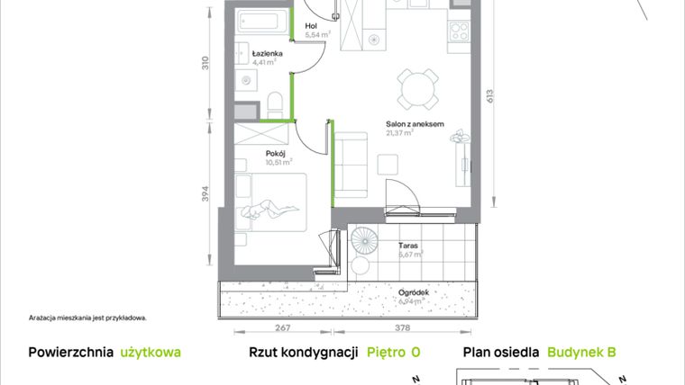 Rzut - Mieszkanie na sprzedaż 2 pokoje o powierzchni 41,83 m² - numer B/0/03 w Krakowska Vita