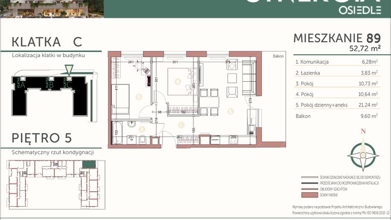Rzut - Mieszkanie na sprzedaż 3 pokoje o powierzchni 52,72 m² - numer M89 w SYNERGIA