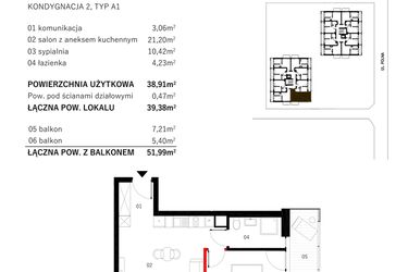 Rzut - Mieszkanie na sprzedaż 2 pokoje o powierzchni 38,39 m² - numer M7 w SUNDAY Resort Ustronie Morskie II