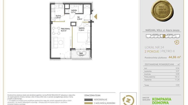 Rzut - Mieszkanie na sprzedaż 2 pokoje o powierzchni 44,86 m² - numer WKJ-LM-24 w Wola Księcia Janusza