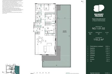 Rzut - Mieszkanie na sprzedaż 4 pokoje o powierzchni 109,71 m² - numer N3.1.01.02 w Bulwary Praskie etap NOP