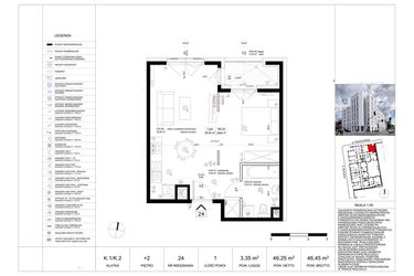 Rzut - Mieszkanie na sprzedaż 1 pokój o powierzchni 46,13 m² - numer 24 w Biała Kamienica