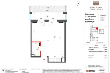 Rzut - Mieszkanie na sprzedaż 1 pokój o powierzchni 42,69 m² - numer 27 w Stalowa Form 43.45