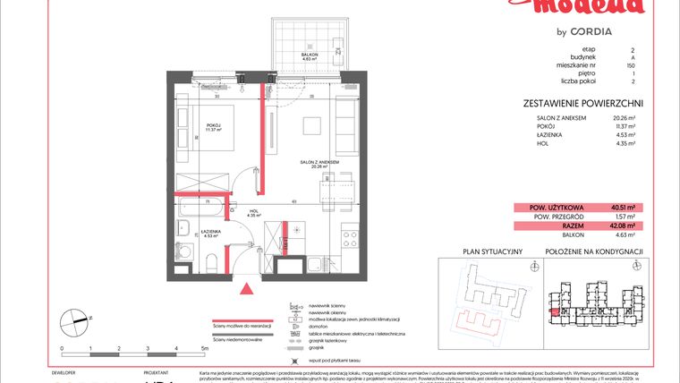 Rzut - Mieszkanie na sprzedaż 2 pokoje o powierzchni 40,51 m² - numer A.150 w Modena II