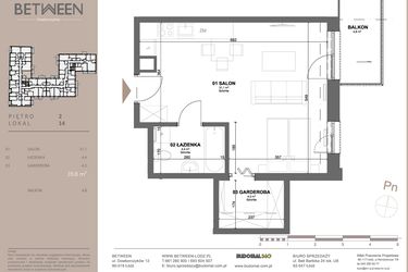 Rzut - Mieszkanie na sprzedaż 1 pokój o powierzchni 39,7 m² - numer 14 w BETWEEN
