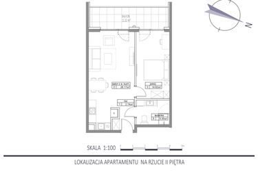Rzut - Mieszkanie na sprzedaż 2 pokoje o powierzchni 48,88 m² - numer E21 w Apartamenty na Klifie bud. D, E i F