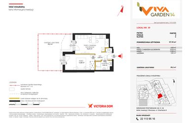 Rzut - Mieszkanie na sprzedaż 2 pokoje o powierzchni 37,1 m² - numer 39 w Viva Garden 14
