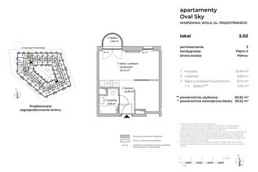 Rzut - Mieszkanie na sprzedaż 1 pokój o powierzchni 30,3 m² - numer 2.02 w OVAL SKY