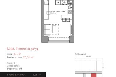Rzut - Mieszkanie na sprzedaż 1 pokój o powierzchni 26,51 m² - numer C 0.2 w Melody Loft