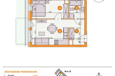 Rzut - Mieszkanie na sprzedaż 2 pokoje o powierzchni 32,3 m² - numer BI/A4 w Osiedle Bocianie Gniazdo 2