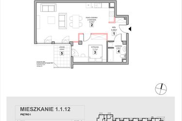 Rzut - Mieszkanie na sprzedaż 2 pokoje o powierzchni 57,21 m² - numer 1.1.12 w Zakątek Harmonia III