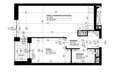 Rzut - Mieszkanie na sprzedaż 2 pokoje o powierzchni 51,5 m² - numer A/1/8 w Świerzawska 13