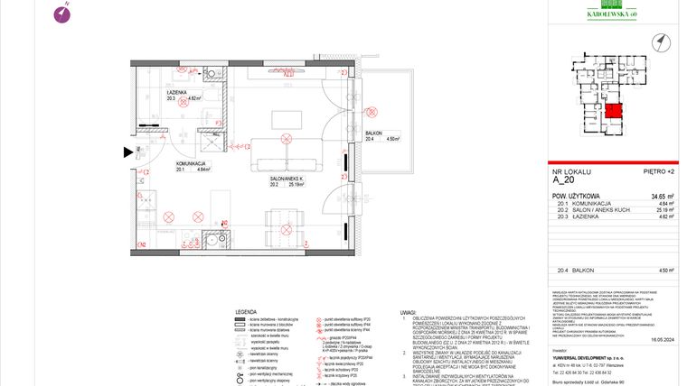Rzut - Mieszkanie na sprzedaż 1 pokój o powierzchni 35 m² - numer A.20 w Karolewska 60