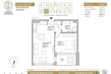Rzut - Mieszkanie na sprzedaż 2 pokoje o powierzchni 49,76 m² - numer M2 w Ogrody Reymonta