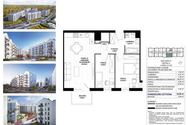 Rzut - Mieszkanie na sprzedaż 3 pokoje o powierzchni 64,08 m² - numer A.3.42 w Skandinavia