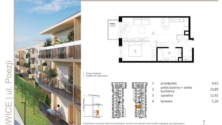 Rzut - Mieszkanie na sprzedaż 2 pokoje o powierzchni 50,61 m² - numer B.3 w Poezji
