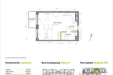 Rzut - Mieszkanie na sprzedaż 1 pokój o powierzchni 35,93 m² - numer M2/1/3/37 w Przy Parku Vita
