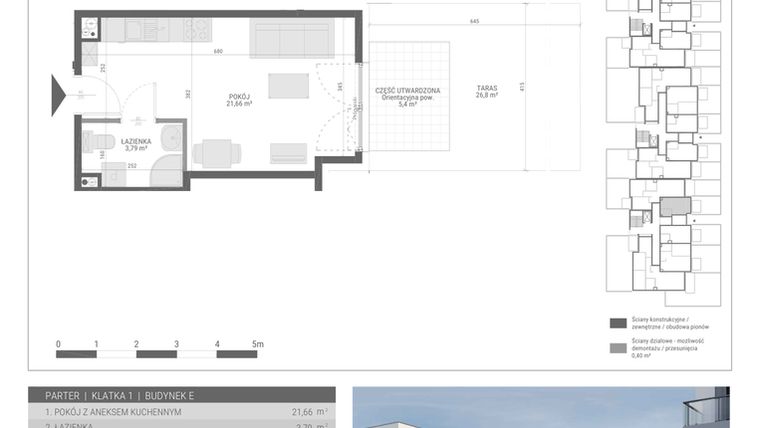 Rzut - Mieszkanie na sprzedaż 1 pokój o powierzchni 25,45 m² - numer 5 w Monsa bud. E