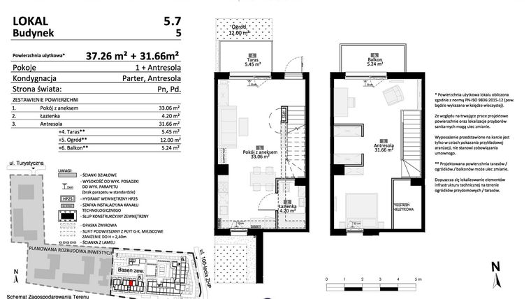 Rzut - Mieszkanie na sprzedaż 2 pokoje o powierzchni 68,92 m² - numer 5.07 w Pino Resort