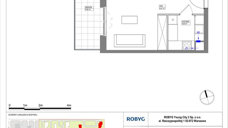 Rzut - Mieszkanie na sprzedaż 1 pokój o powierzchni 34,8 m² - numer MLAAB/B/1/7 w Metro Life Apartamenty