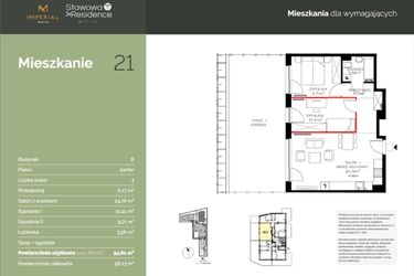 Rzut - Mieszkanie na sprzedaż 3 pokoje o powierzchni 54,61 m² - numer B21 w Stawowa Residence - etap V