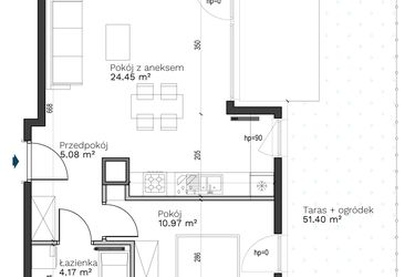 Rzut - Mieszkanie na sprzedaż 2 pokoje o powierzchni 44,67 m² - numer B-4 w Destino