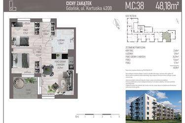 Rzut - Mieszkanie na sprzedaż 3 pokoje o powierzchni 48,18 m² - numer M.C.38 w Cichy Zakątek