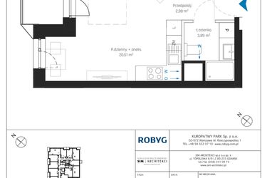 Rzut - Mieszkanie na sprzedaż 1 pokój o powierzchni 27,34 m² - numer A1/3M12 w Sky Point - Apartamenty Inwestycyjne