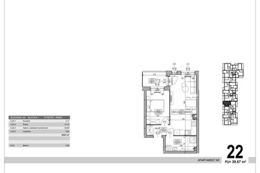 Rzut - Mieszkanie na sprzedaż 2 pokoje o powierzchni 39,67 m² - numer A.9.M.22 w Sobola Biel A9