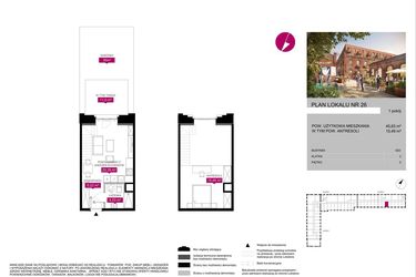 Rzut - Mieszkanie na sprzedaż 1 pokój o powierzchni 45,63 m² - numer G2.26 w Fuzja Lofty