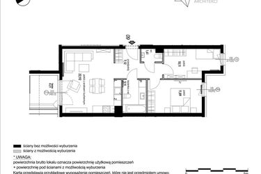 Rzut - Mieszkanie na sprzedaż 3 pokoje o powierzchni 60,54 m² - numer B7.09 w Andromeda