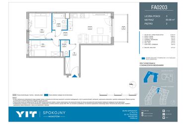 Rzut - Mieszkanie na sprzedaż 3 pokoje o powierzchni 60,68 m² - numer FA0203 w Spokojny Mokotów etap II